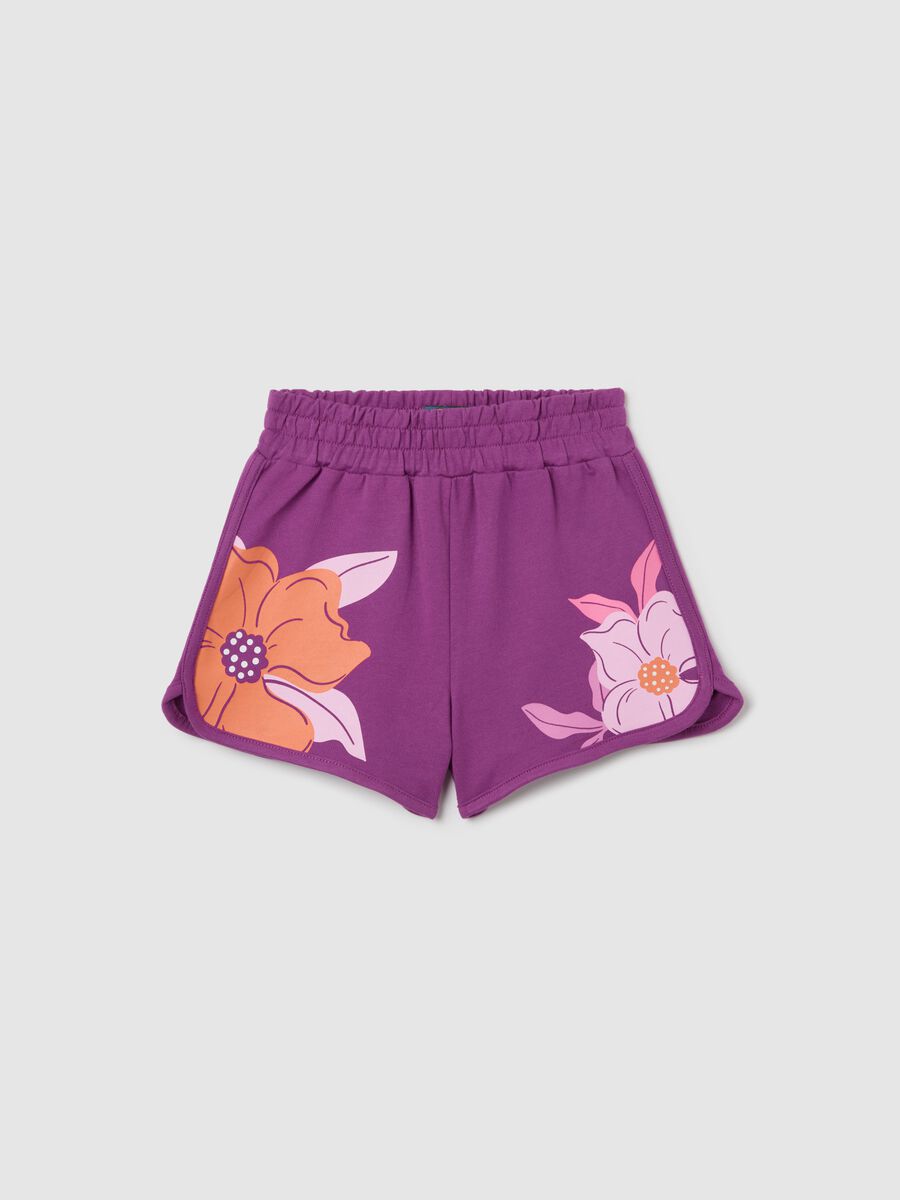Purple French terry shorts with print_0