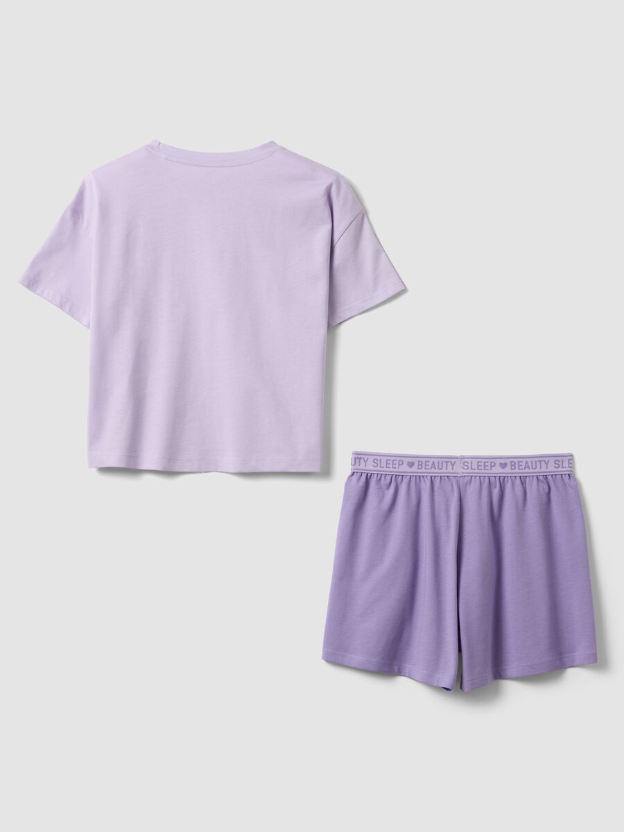 Pigiama corto viola in puro cotone organico da ragazza con scritta_1