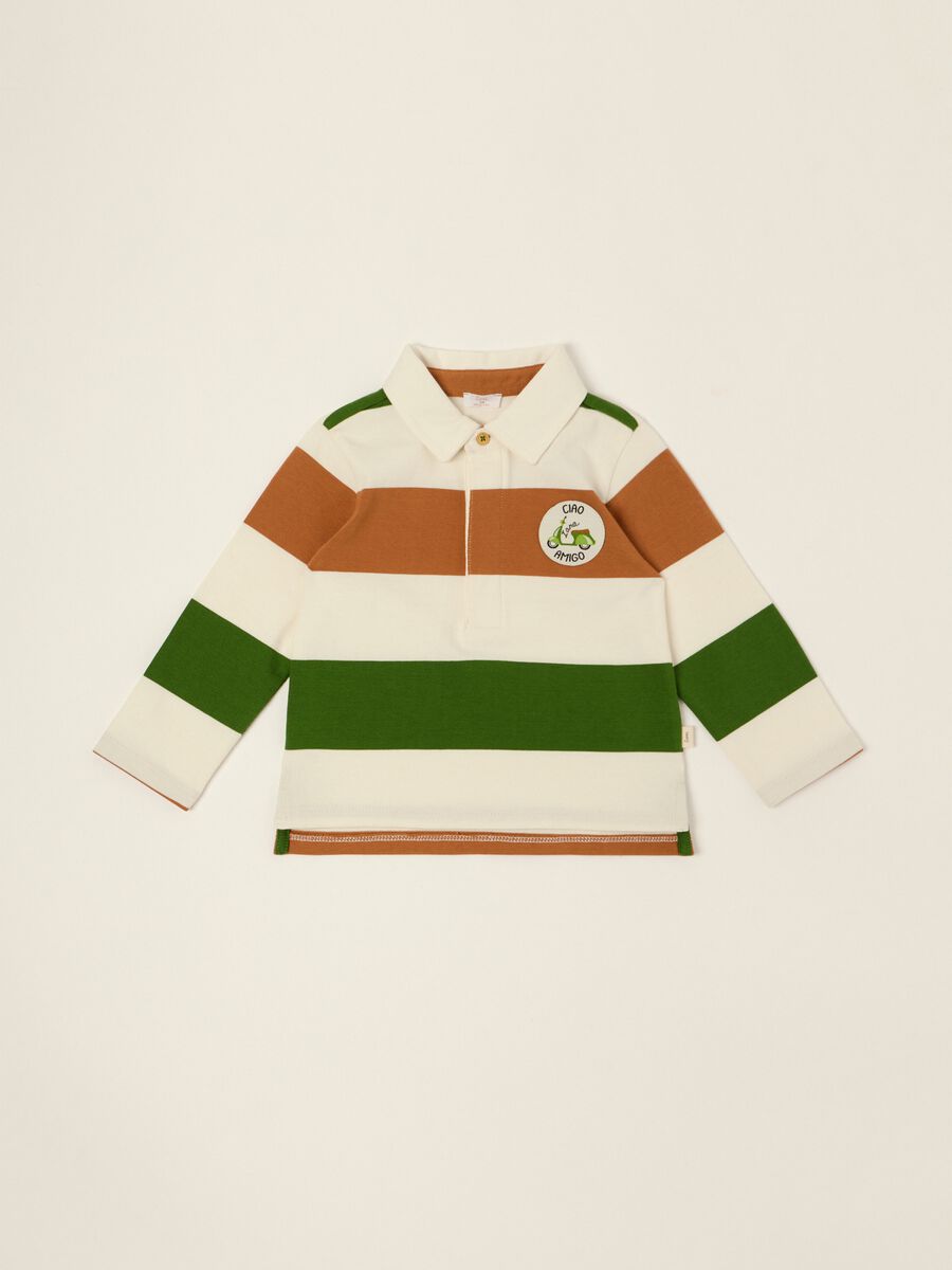 Multicolour striped pure cotton baby polo shirt, regular fit_0