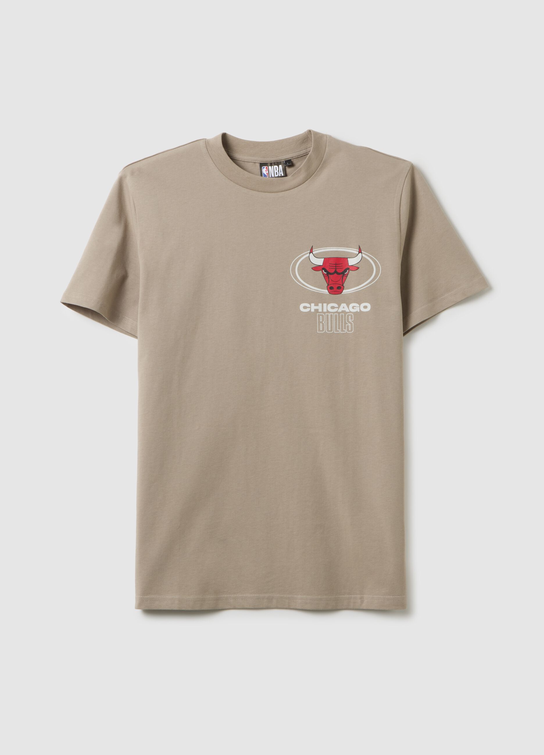 T-shirt in puro cotone beige con stampa Chicago Bulls