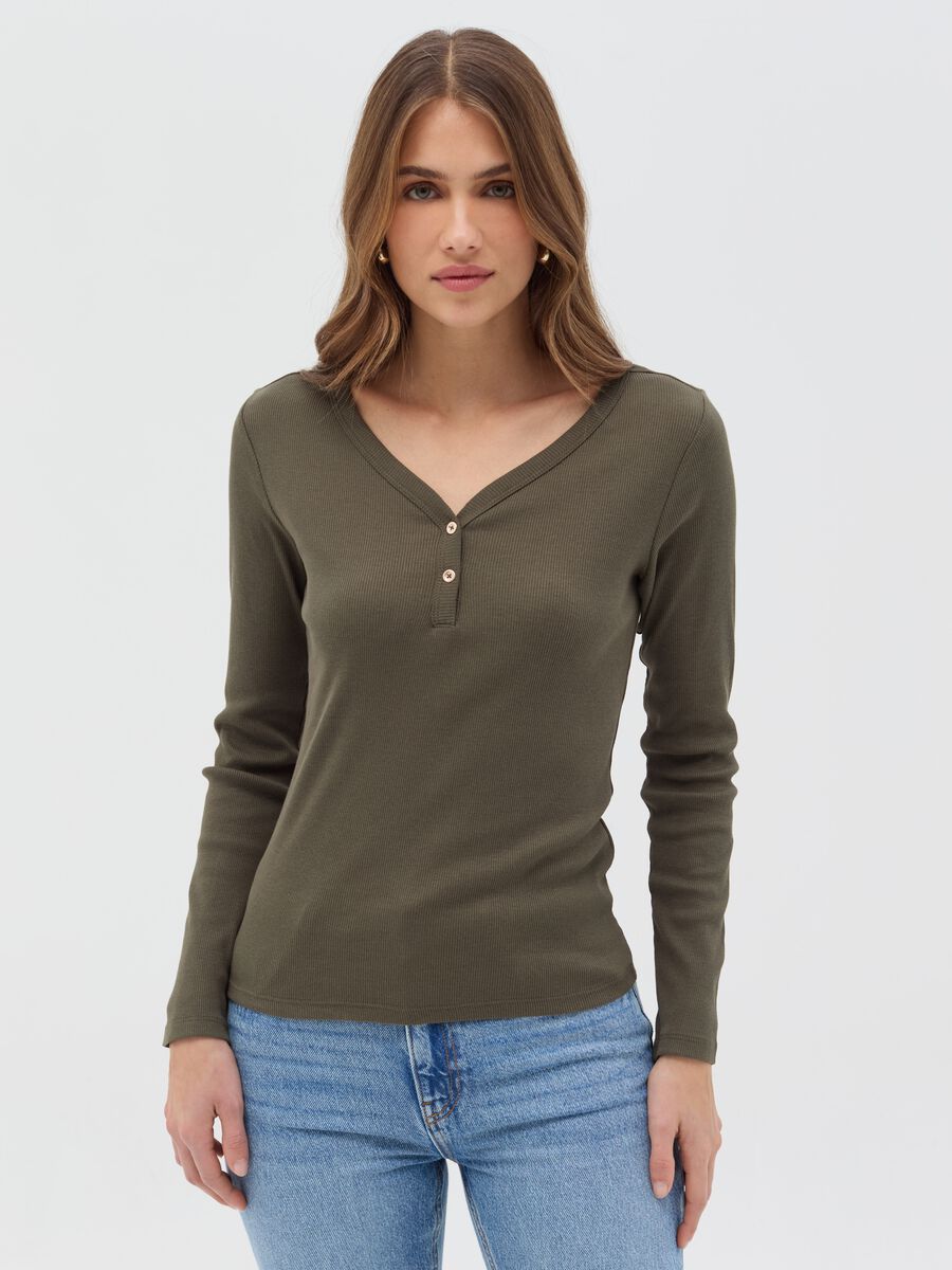 Ribbed t-shirt with granddad collar_0