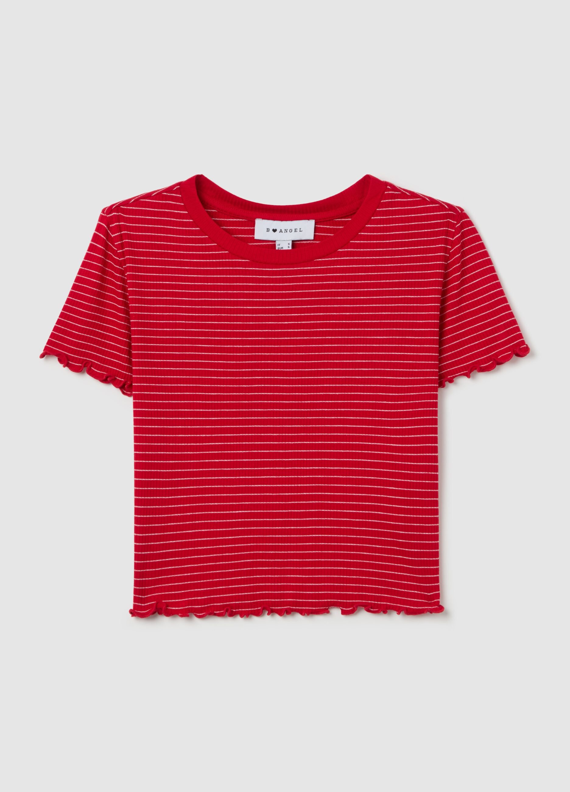 Flat-ribbed T-shirt with wavy edging
