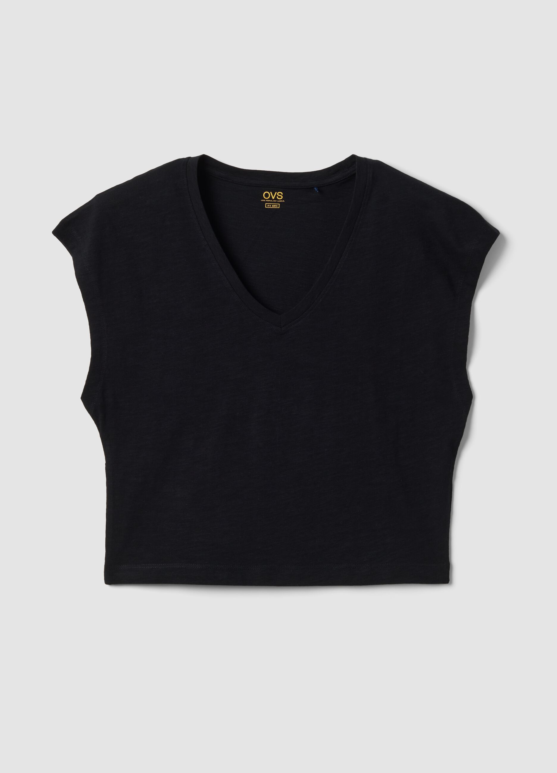 Blue pure cotton V-neck T-shirt