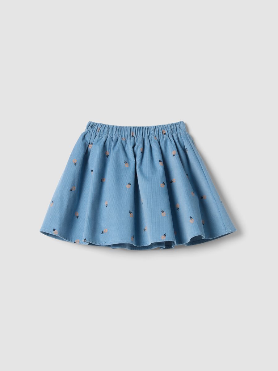 Blue ribbed pure cotton skort with floral print_0