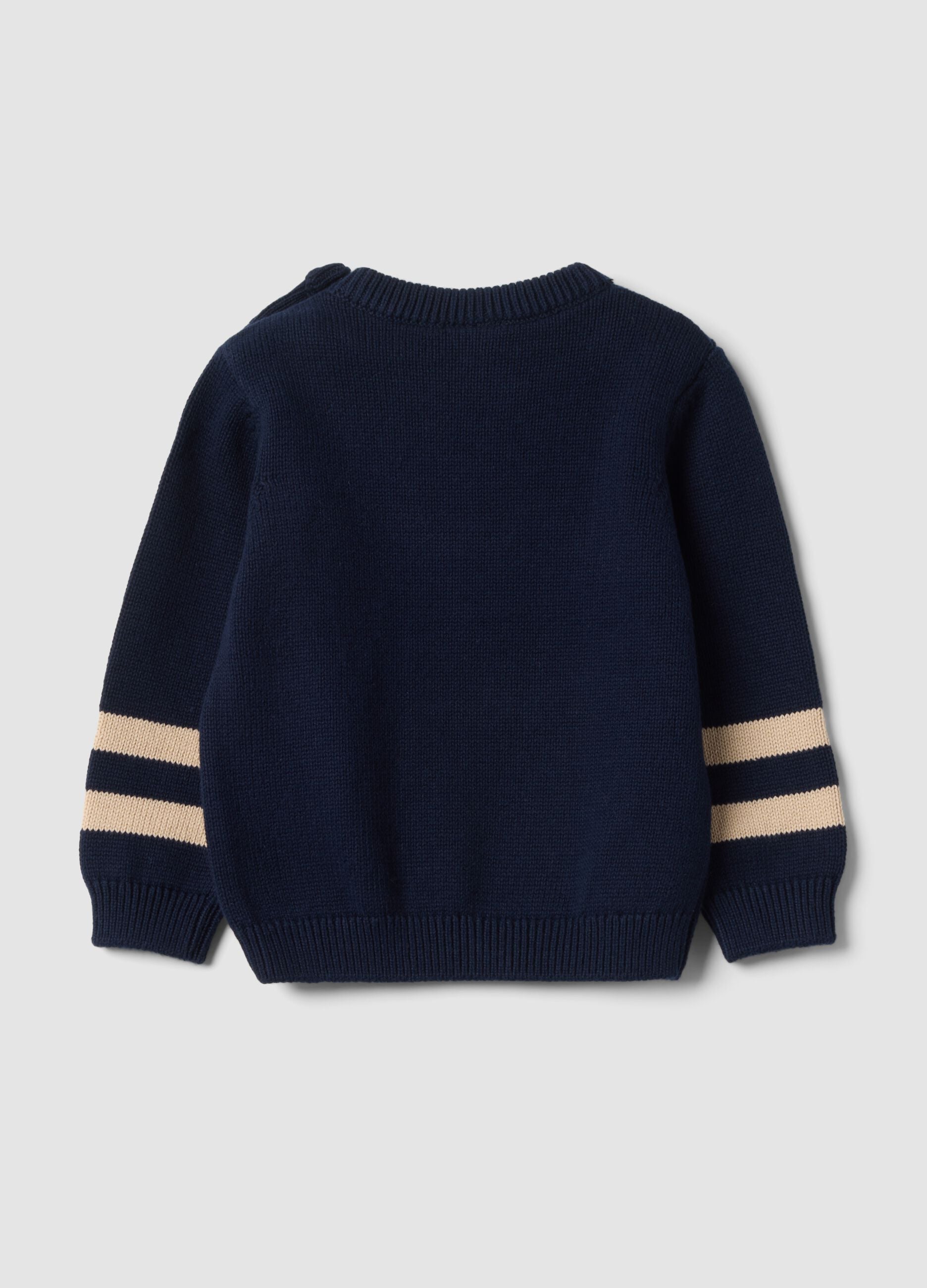 Blue pure cotton crew-neck jumper with puppy print for baby boy
