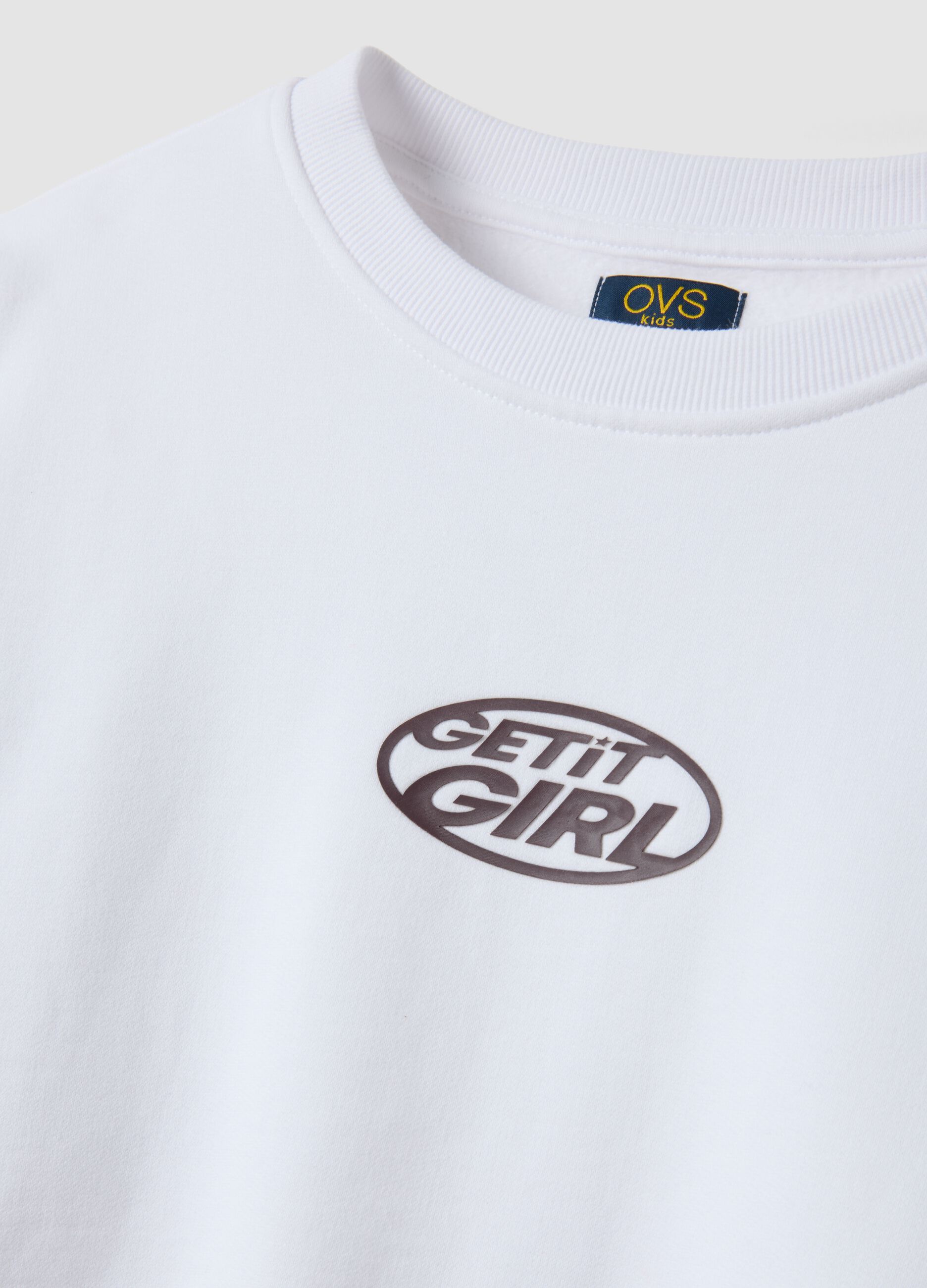 White relaxed-fit sweatshirt in pure organic cotton with ribbed collar