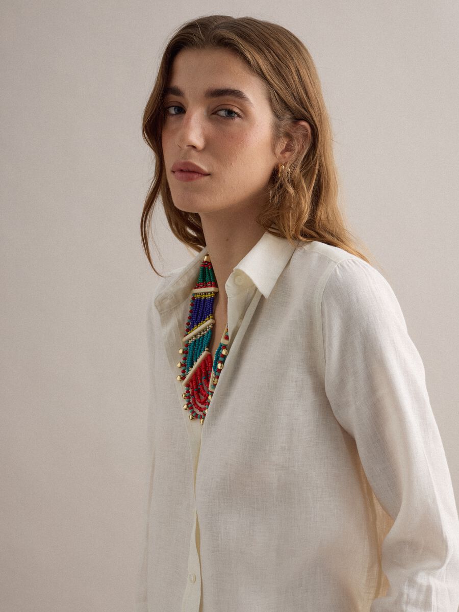 Camicia in puro lino bianca regular fit_0