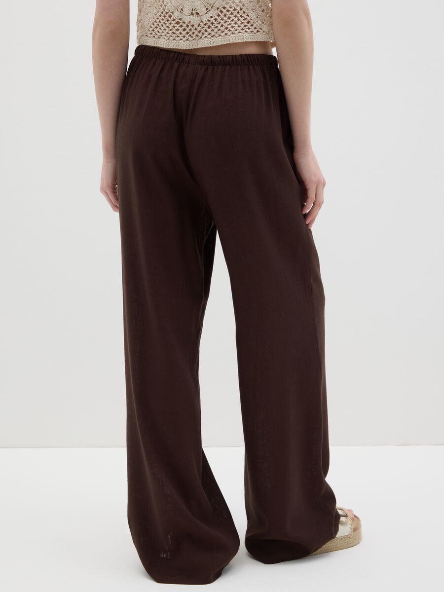Brown wide-leg trousers in linen and viscose_3