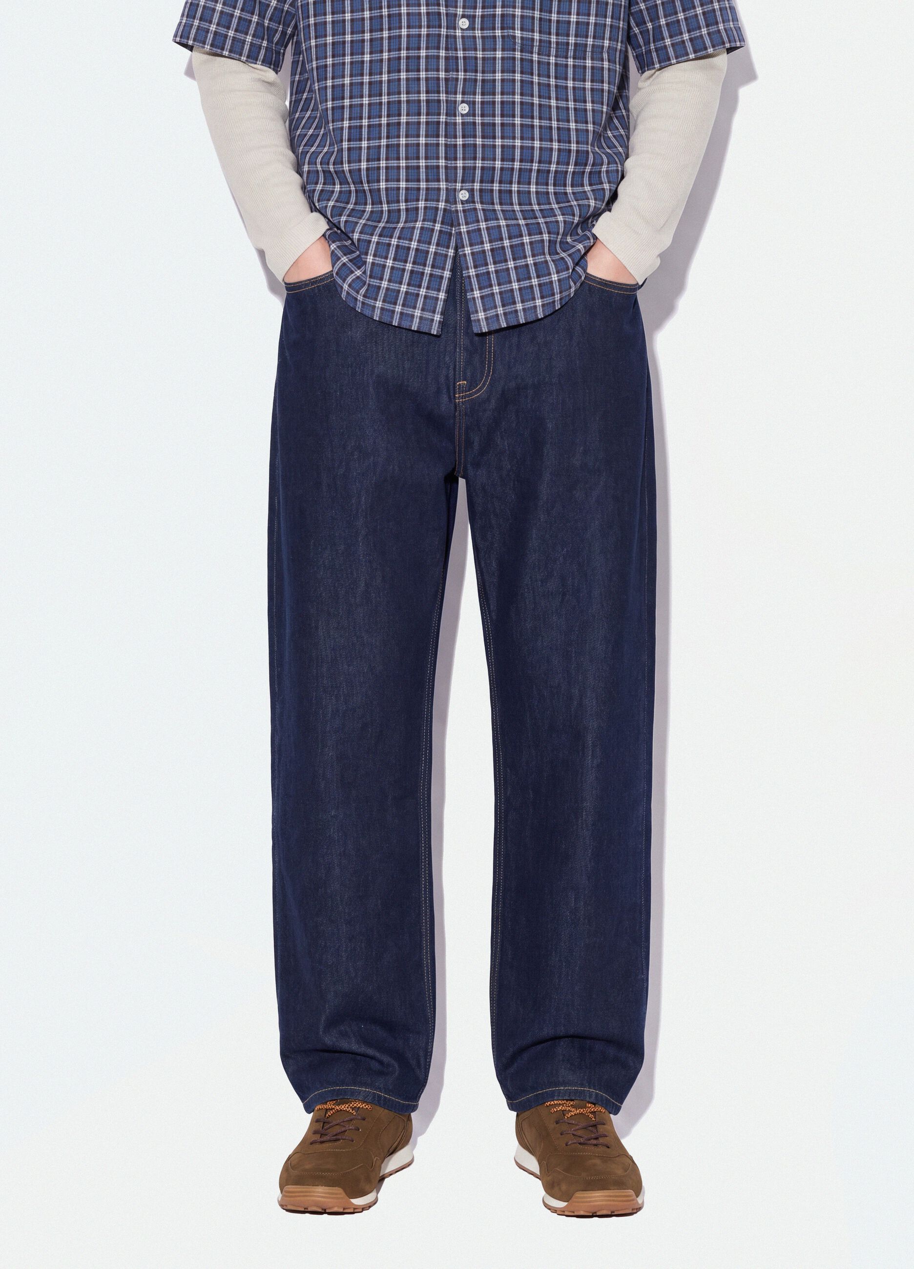 Blue denim jeans in pure cotton, baggy fit