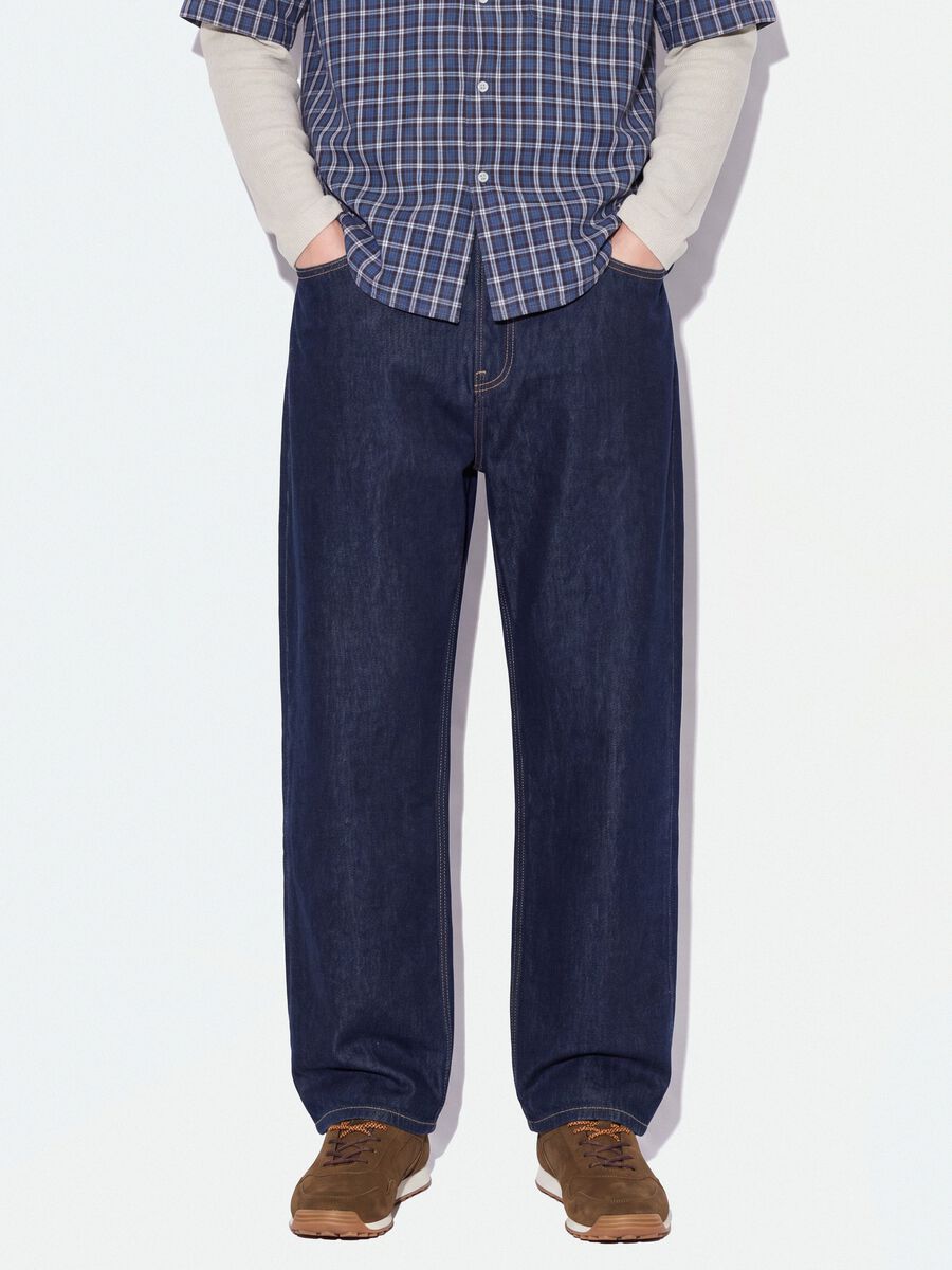 Blue denim jeans in pure cotton, baggy fit_1