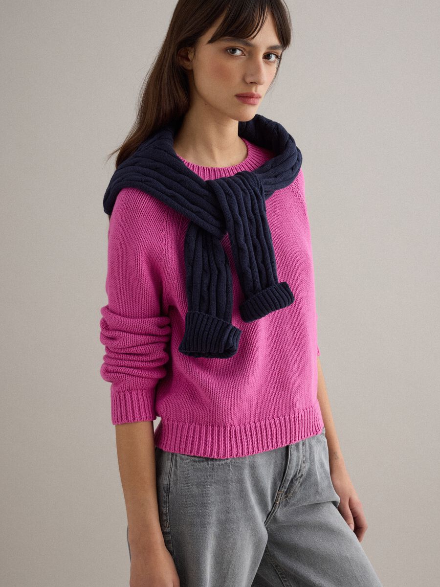 Pink crew neck jumper in pure cotton regular fit_0