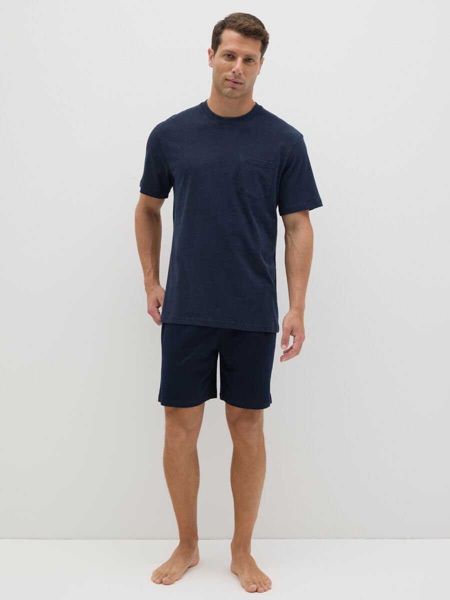 Men's blue pure cotton regular fit suit with pocket_0