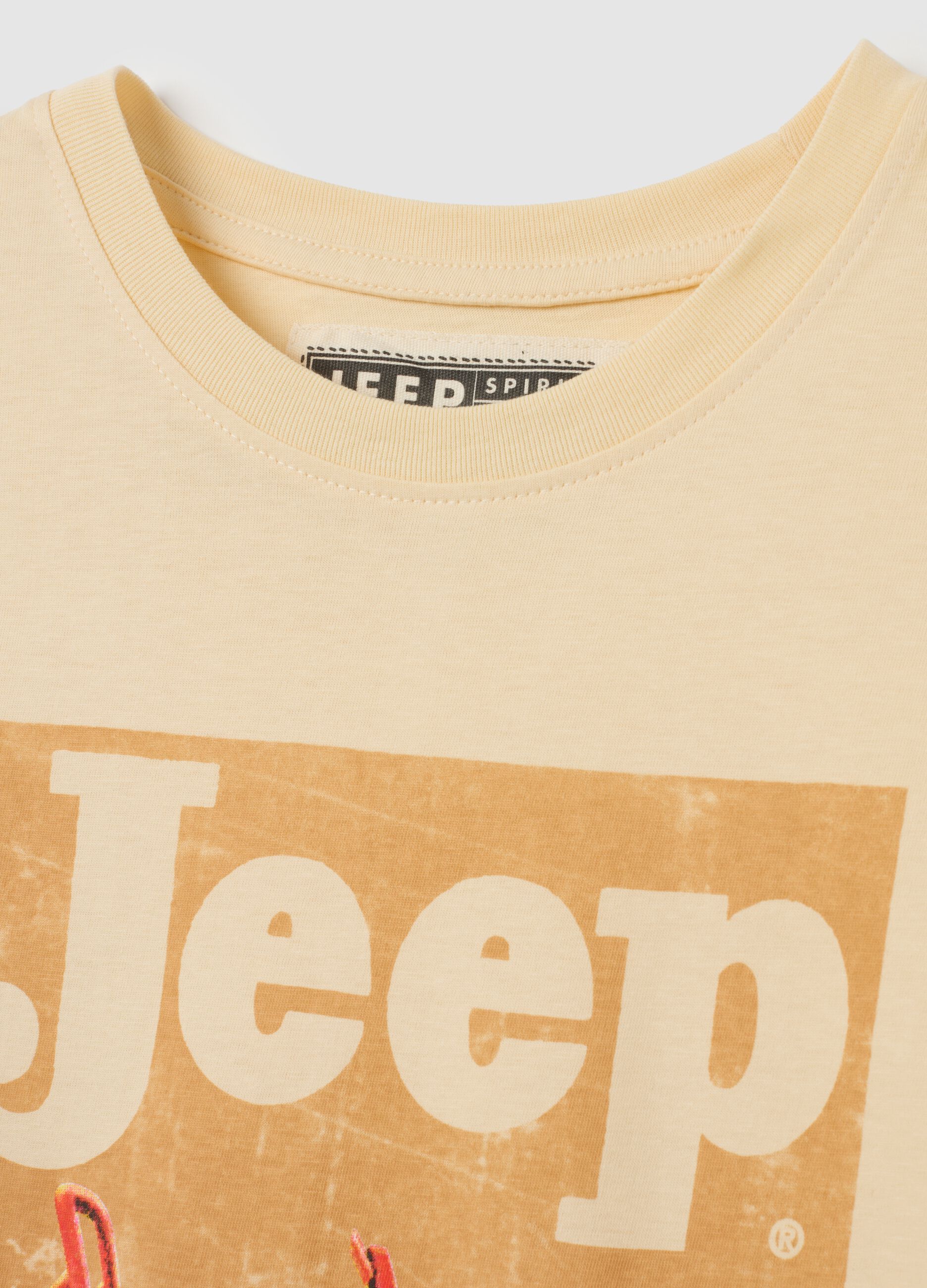 Men's beige pure cotton regular fit t-shirt with print