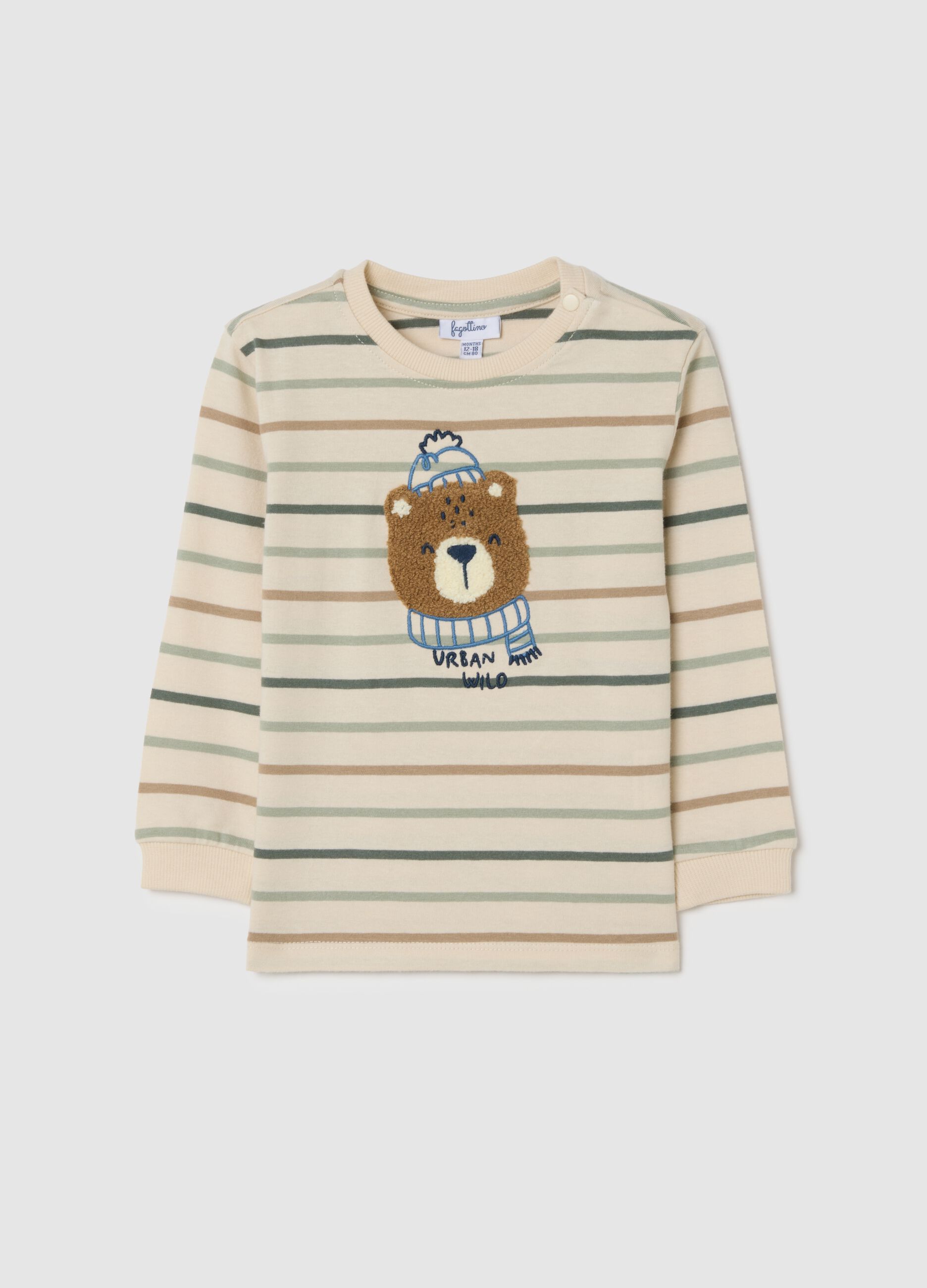 Long Sleeve Beige Striped T-Shirt