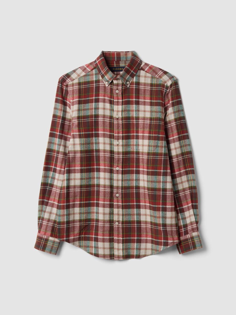 Camicia flanella arancione e verde in puro cotone a quadri regular fit_0