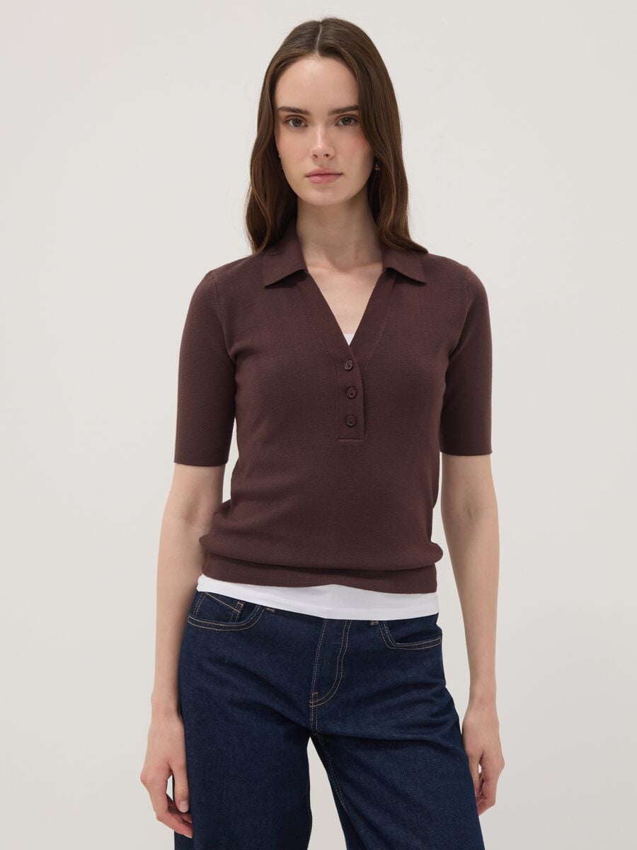 Maglia polo marrone di misto viscosa regular fit_1