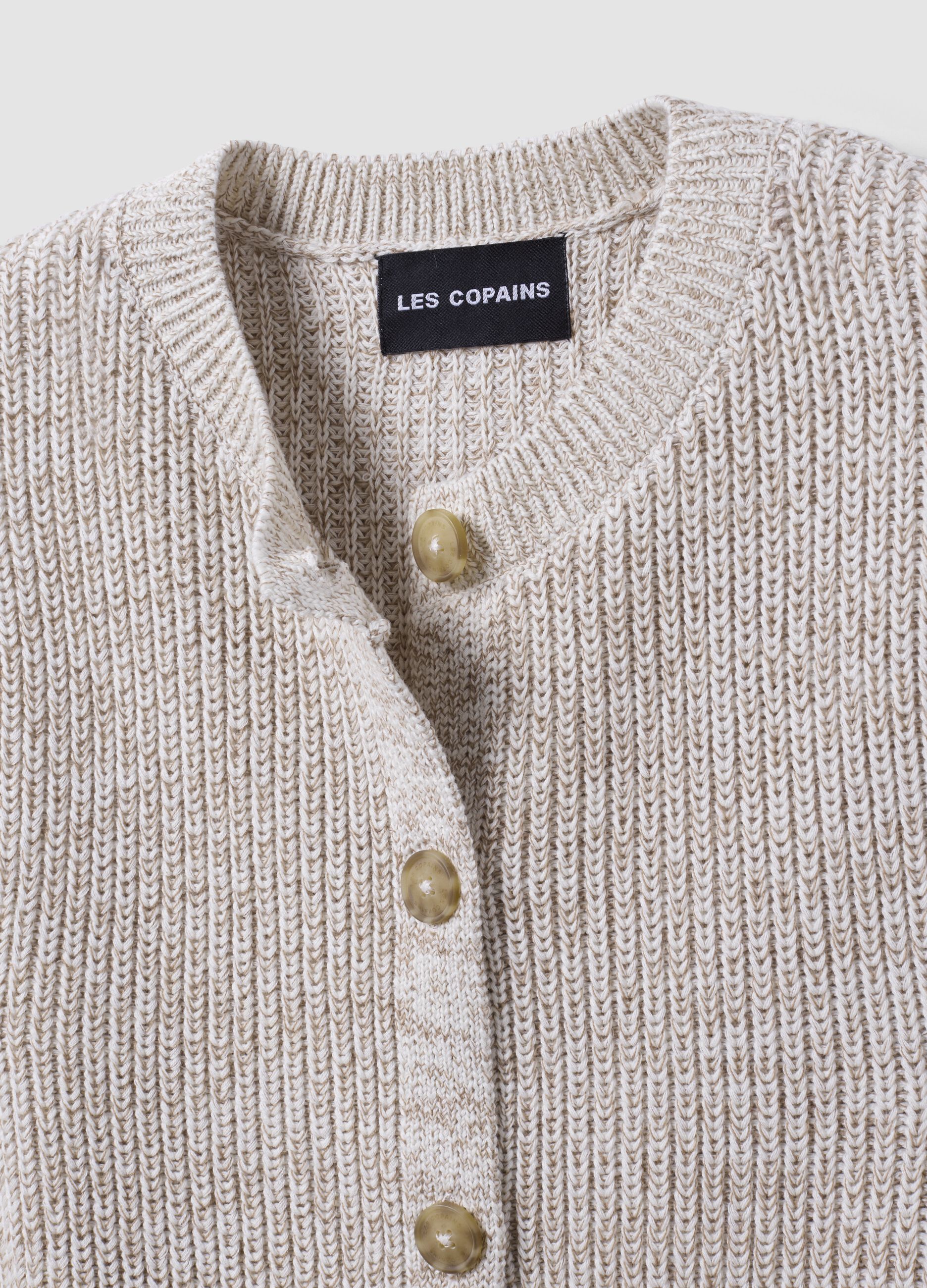 White pure cotton knitted gilet with crew neck, regular fit