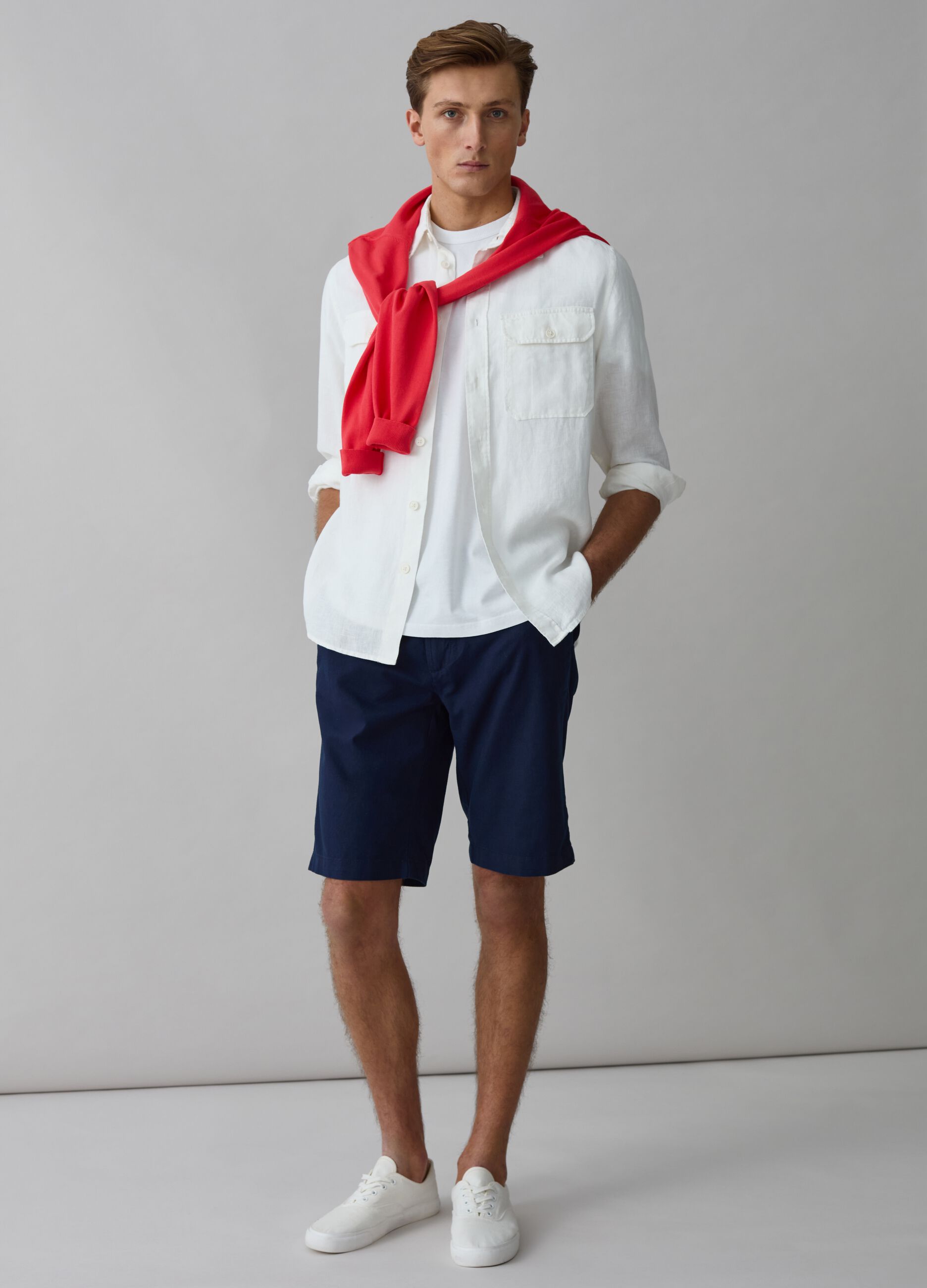 Chino Bermuda shorts in linen and cotton with drawstring