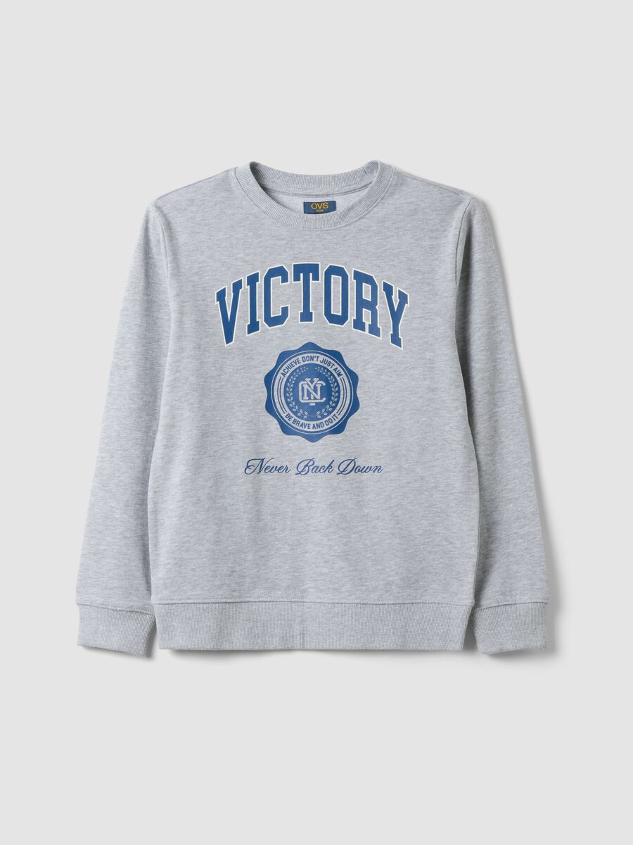 Grey cotton and viscose blend sweatshirt with &ldquo;Victory&rdquo; slogan for boys_3