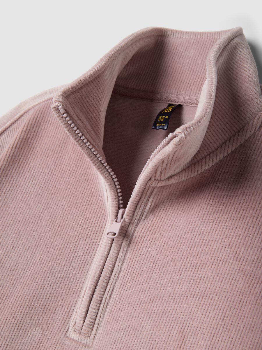Pink stretch jersey top with zip neck_1