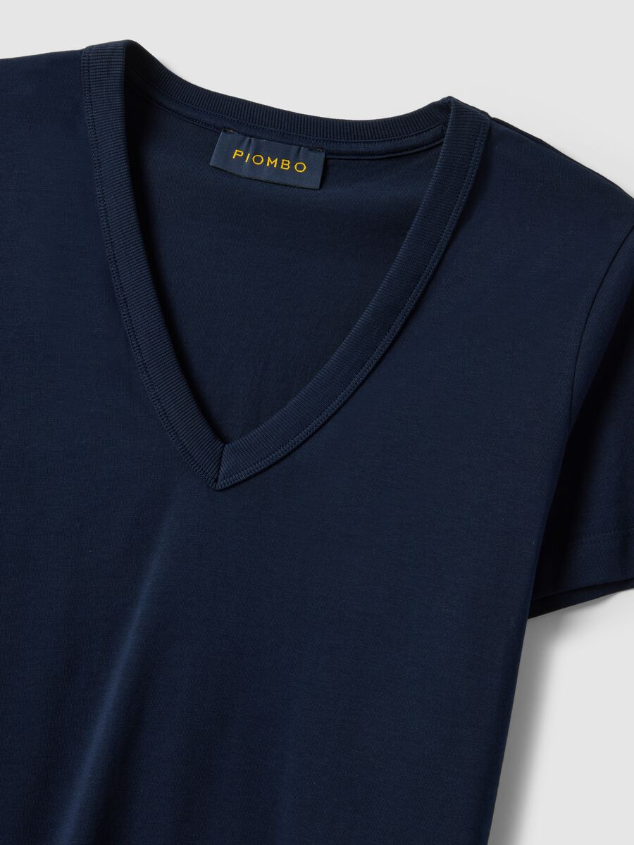 Deep V Regular Fit Blue Pure Cotton T-shirt_5