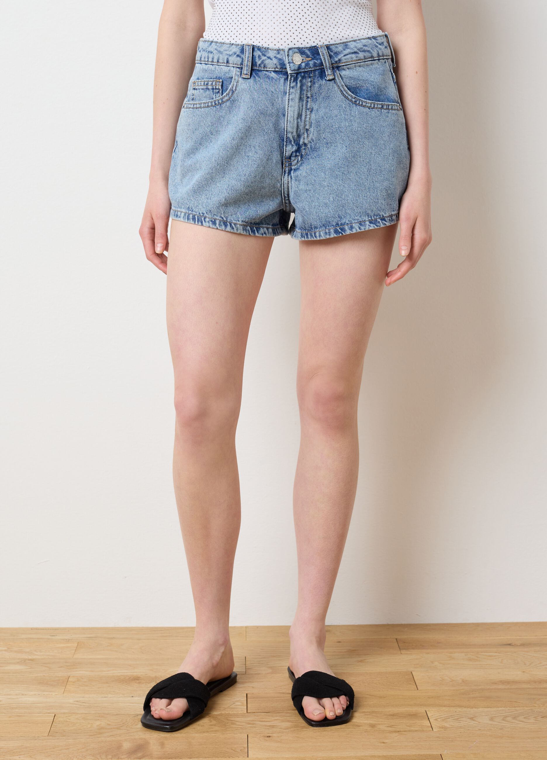 Shorts da donna in puro cotone denim regular fit