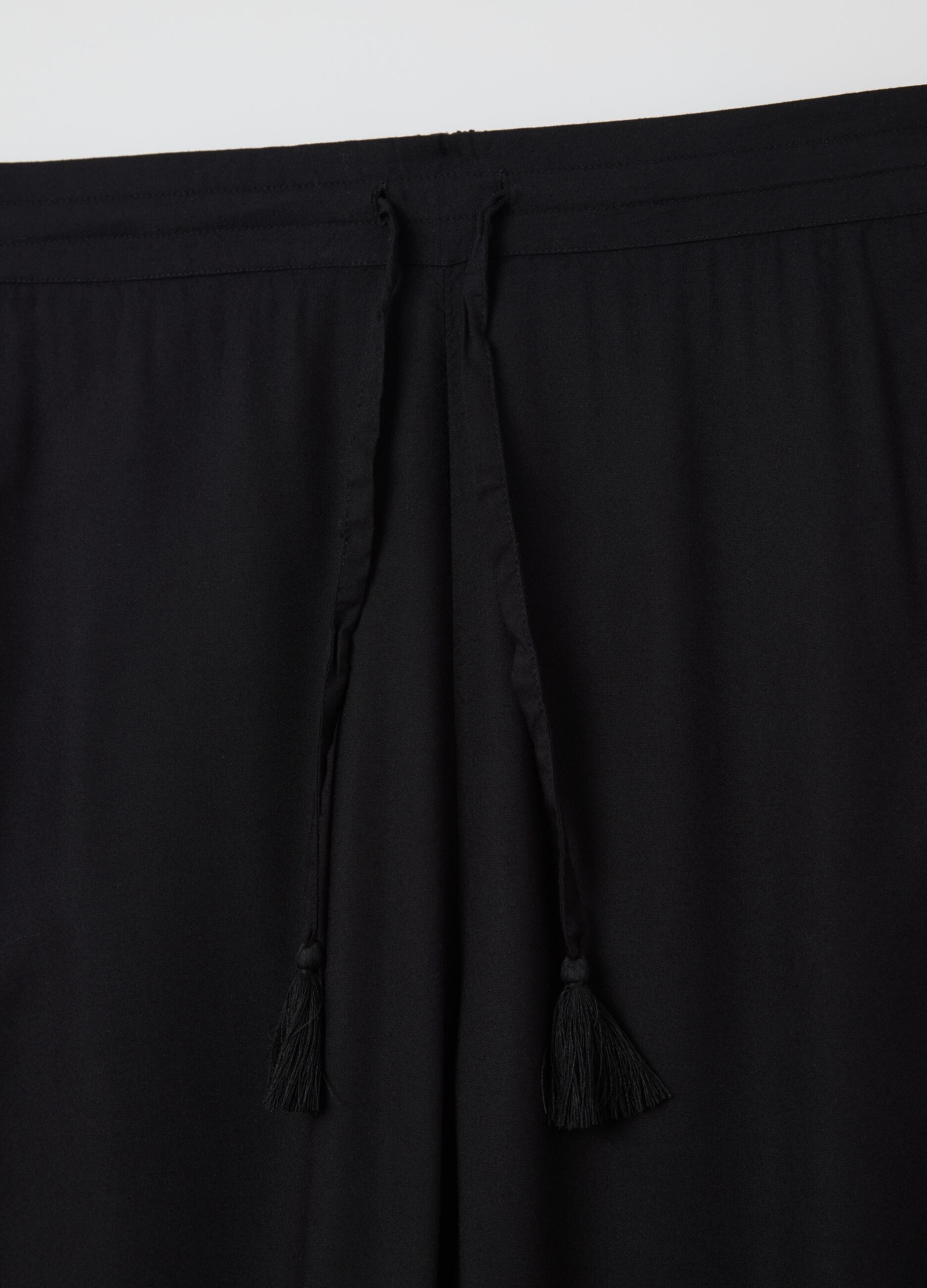 Long black beach cover-up trousers with drawstring