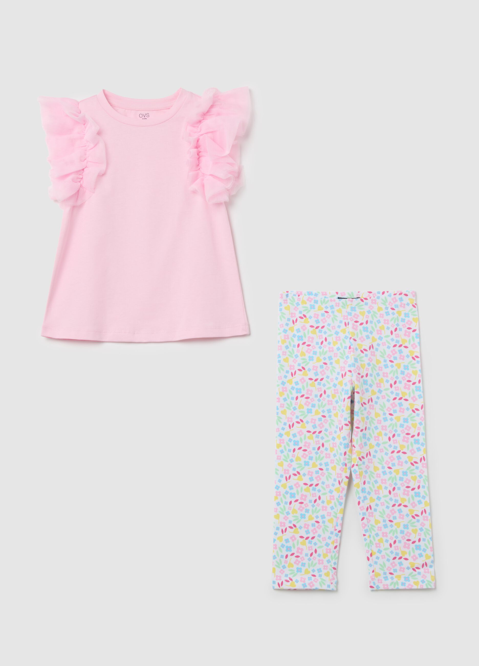 Cotton jogging set with flounce and print