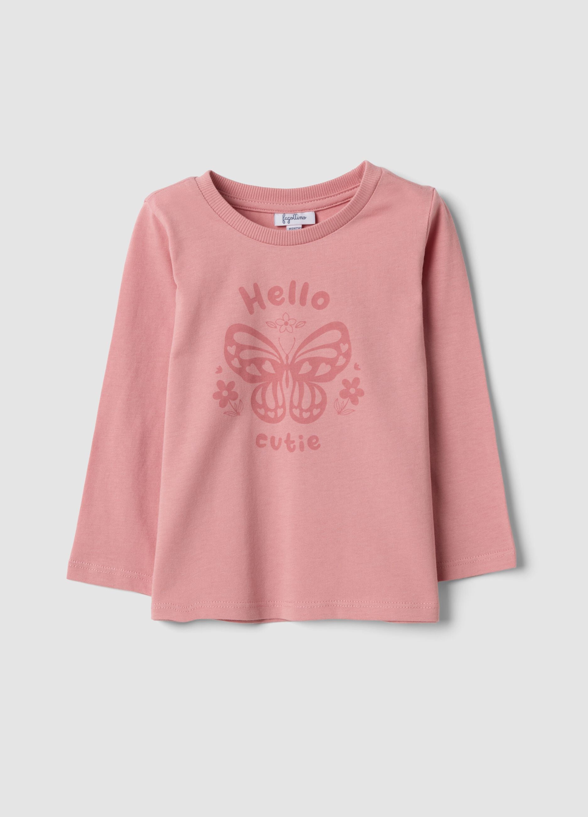 Pink organic cotton crew-neck T-shirt