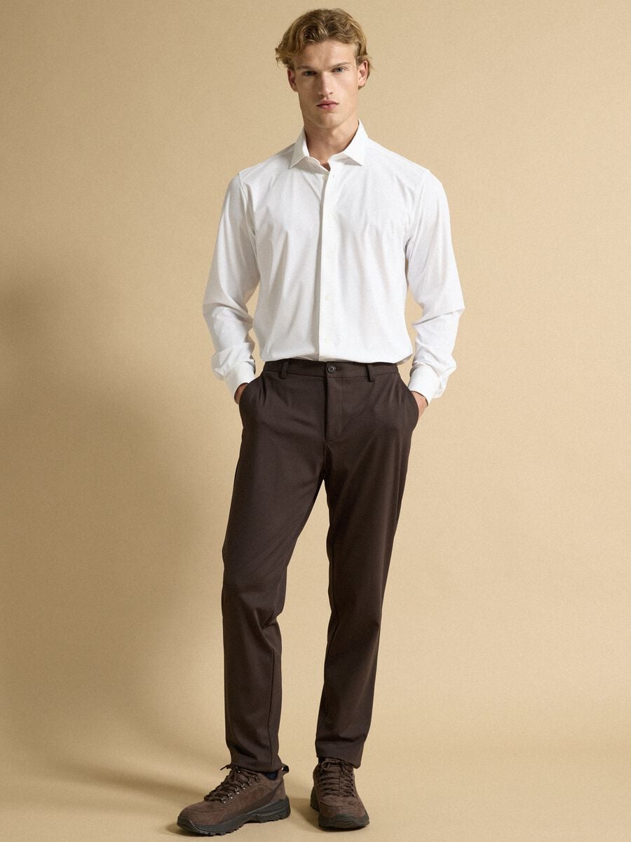 White slim-fit shirt in breathable stretch fabric with 4-way stretch_1