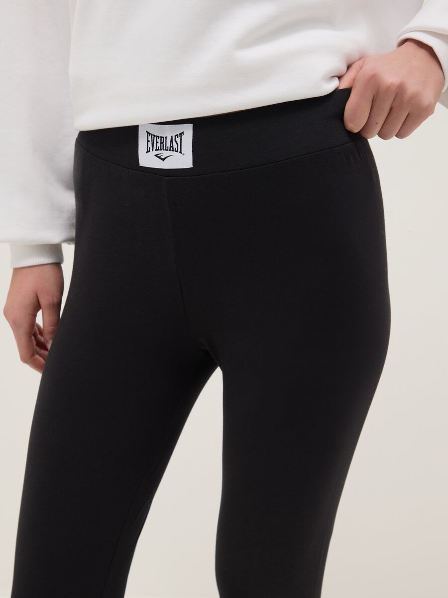 Black stretch cotton leggings with regular fit and Everlast logo_3