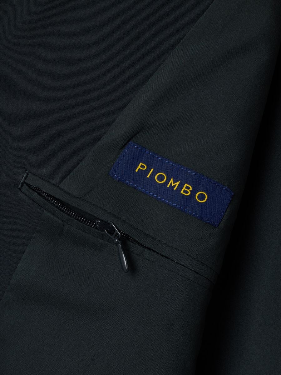 Navy slim-fit stretch viscose twill blazer with peak lapels_1