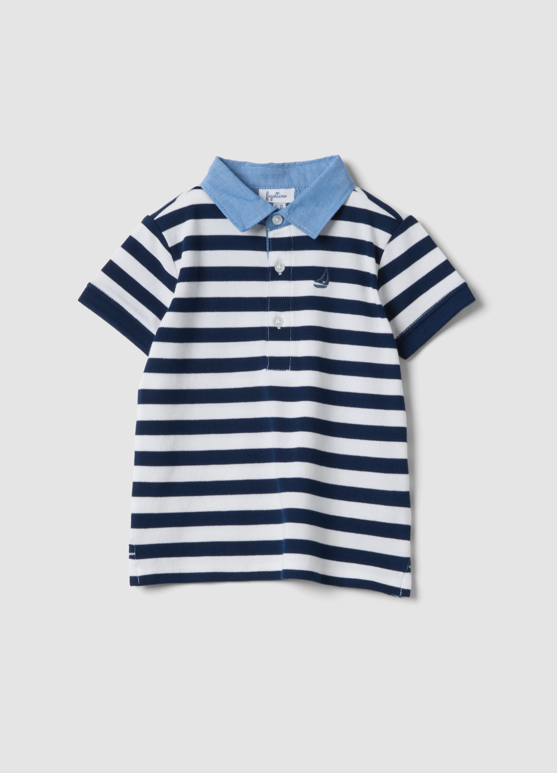 Blue striped stretch-cotton polo with classic collar