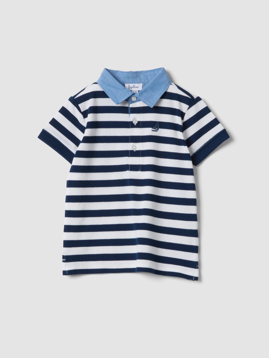 Blue striped stretch-cotton polo with classic collar_0