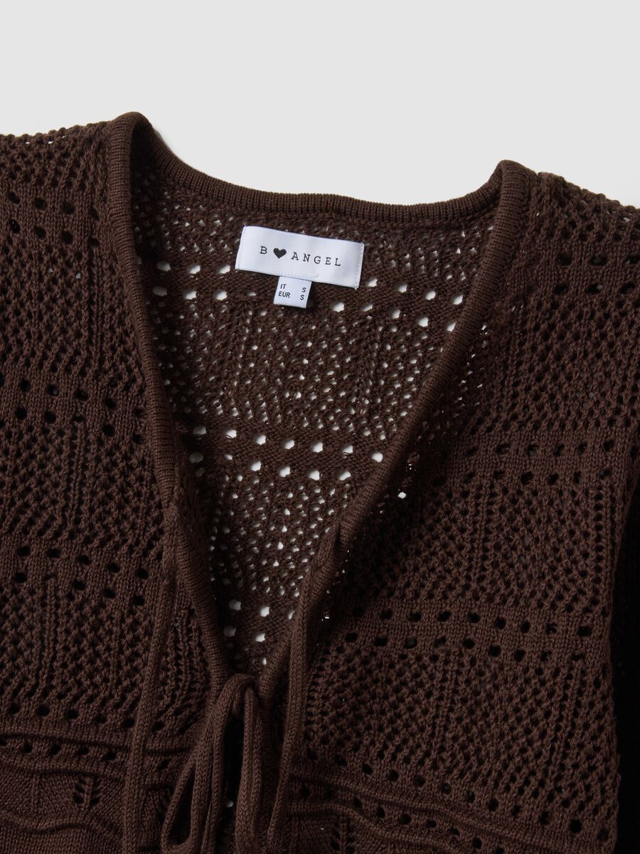 Cardigan in puro cotone marrone regular fit lavorato a maglia deep V_5