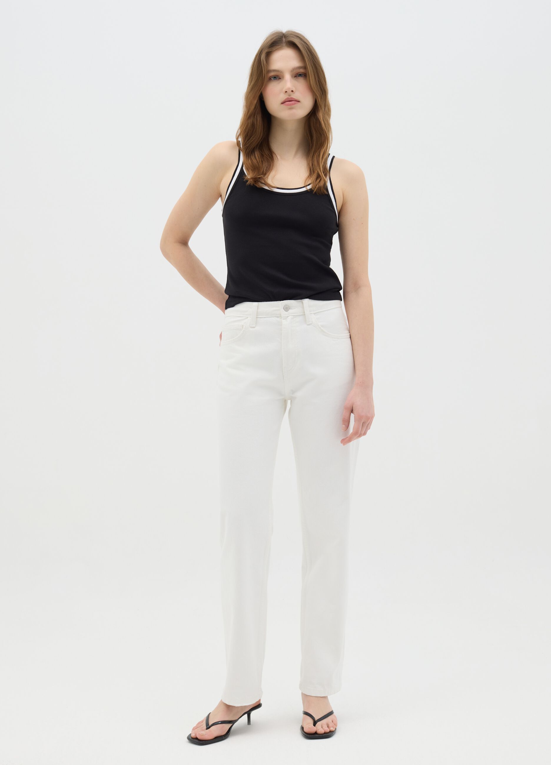 Black cotton vest with white trim