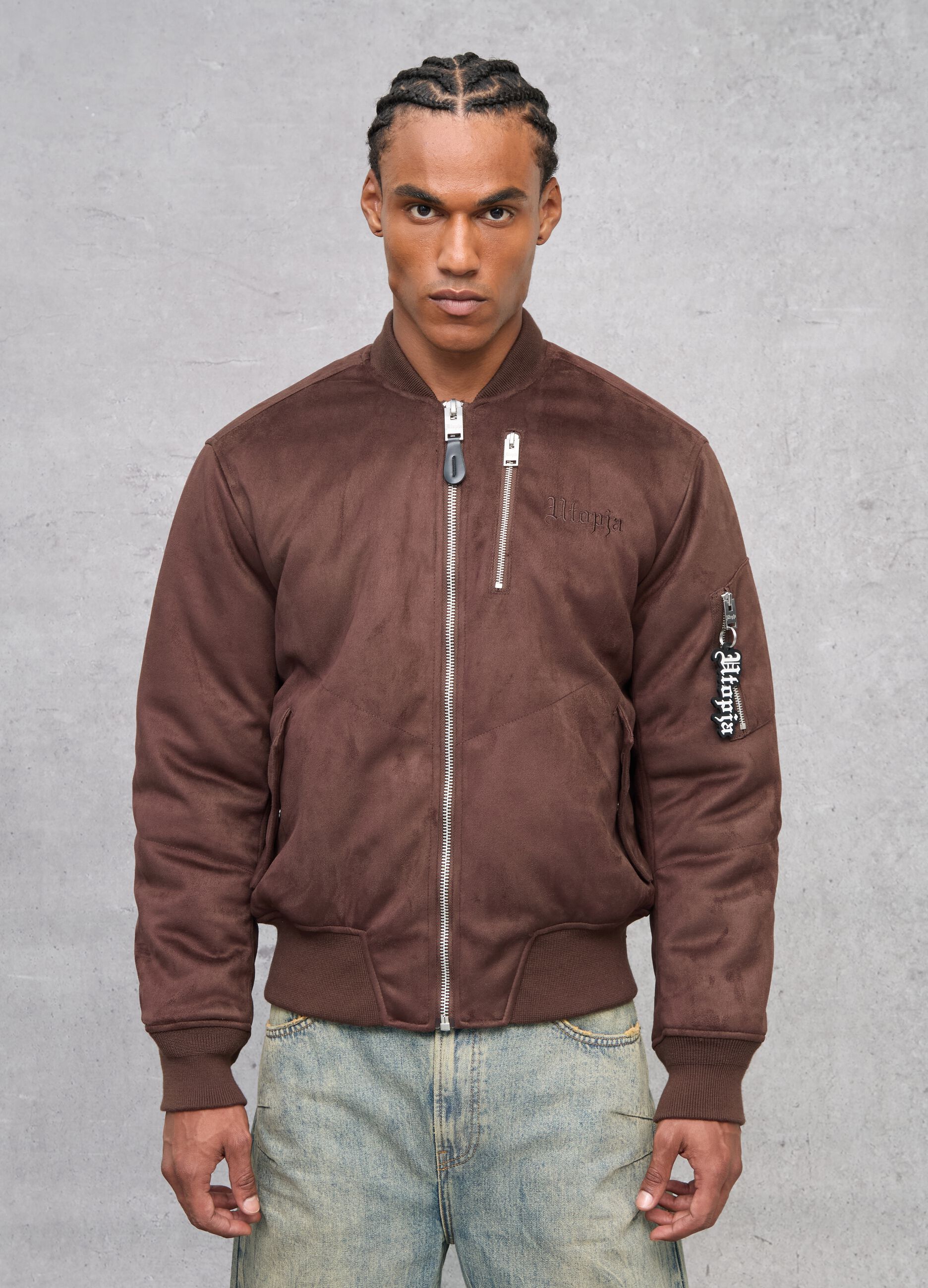 Brown Suede Bomber Jacket