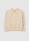 Girls' beige cotton sweatshirt with regular fit and crew neck_0