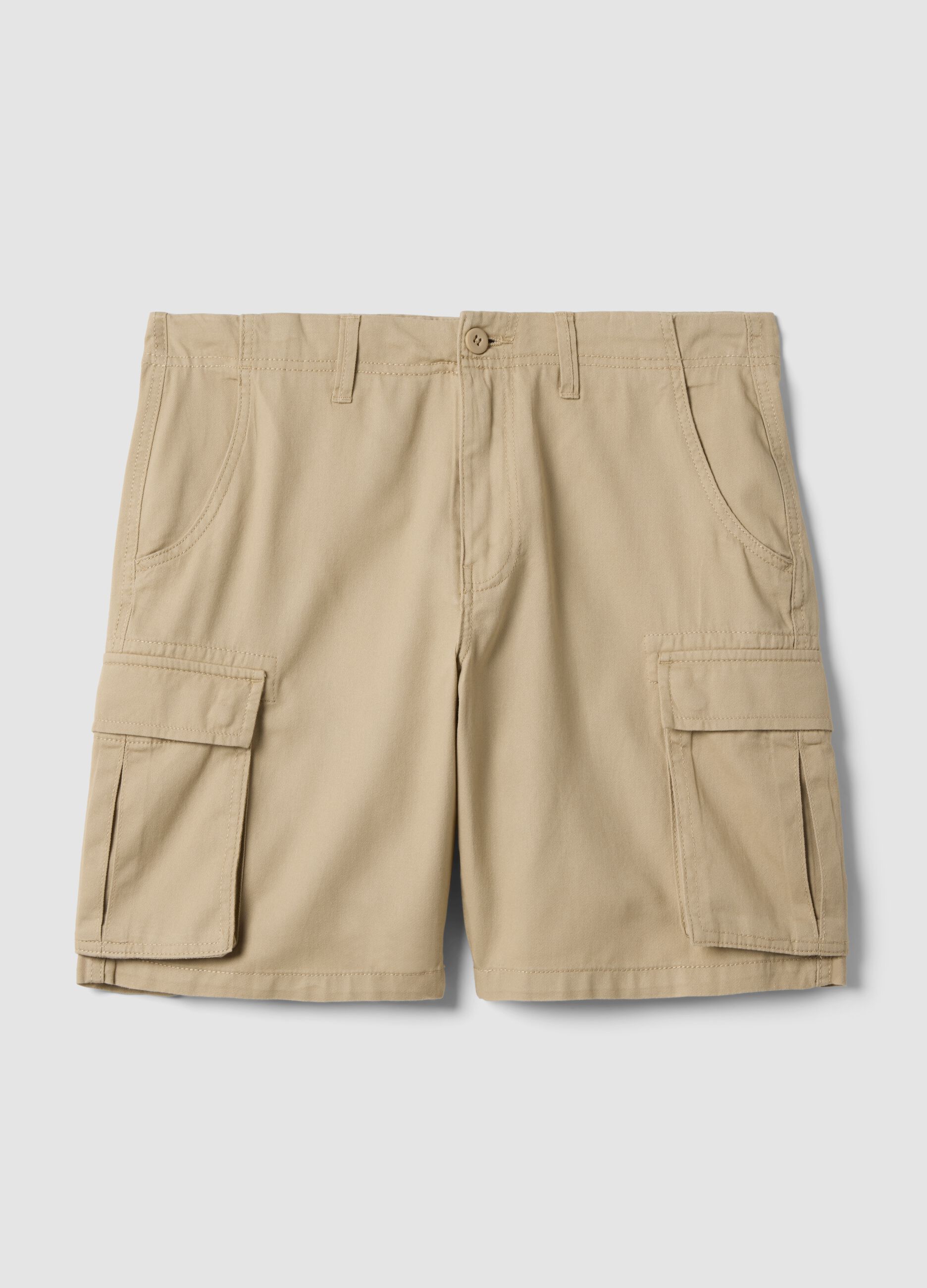 Beige cotton cargo Bermuda shorts, regular fit