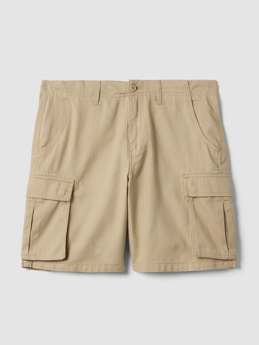 Beige cotton cargo Bermuda shorts, regular fit_4