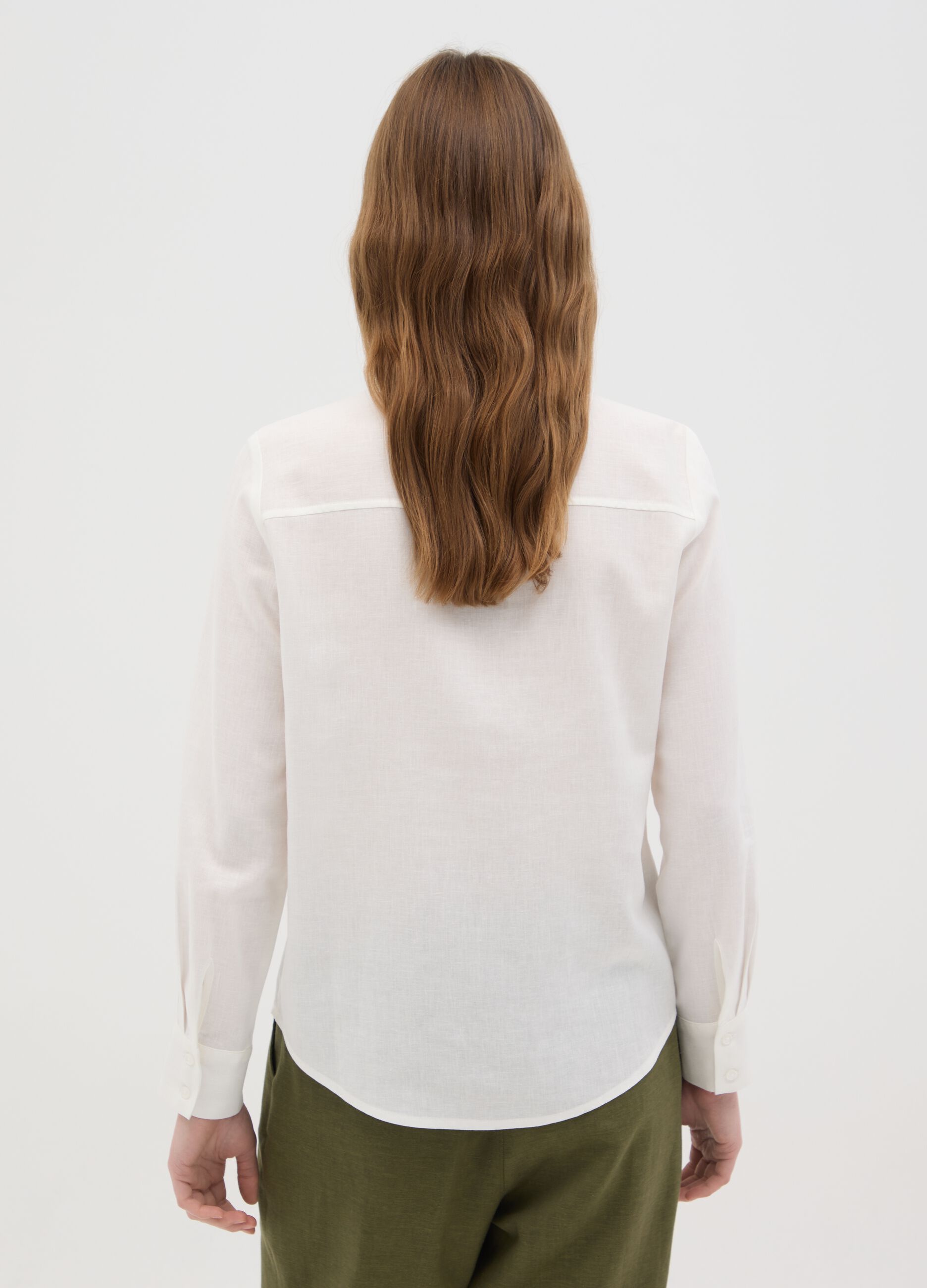 Camicia da donna in misto lino bianca regular fit