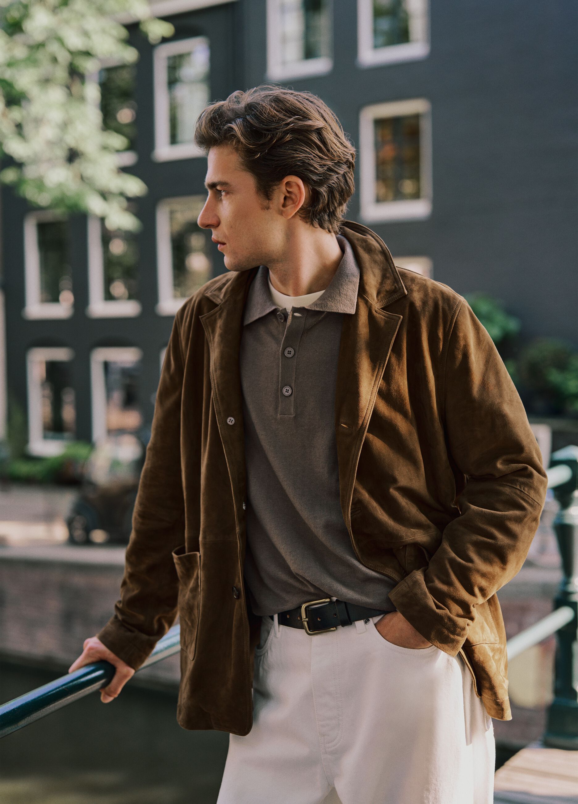 Regular-fit brown cotton blend polo shirt