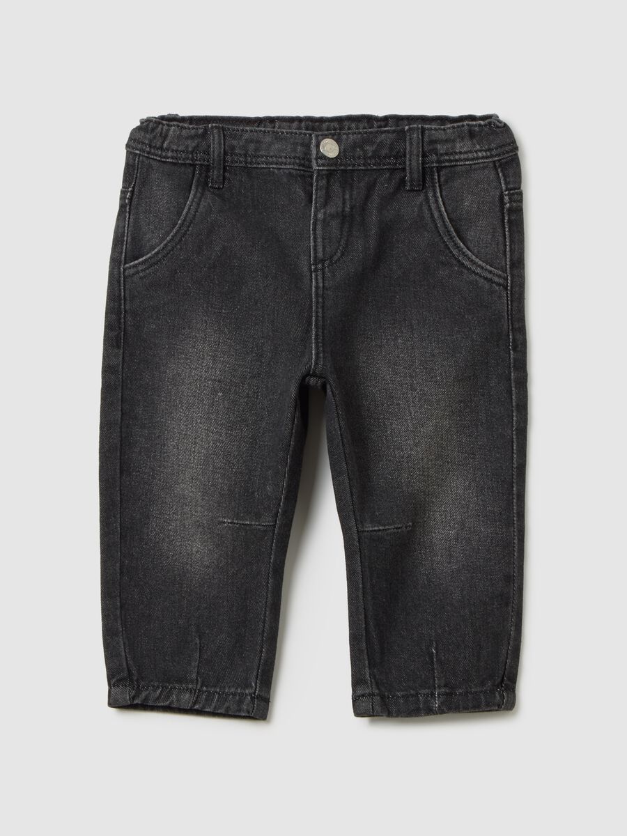 Pantaloni da bambino in puro cotone nero regular fit_0