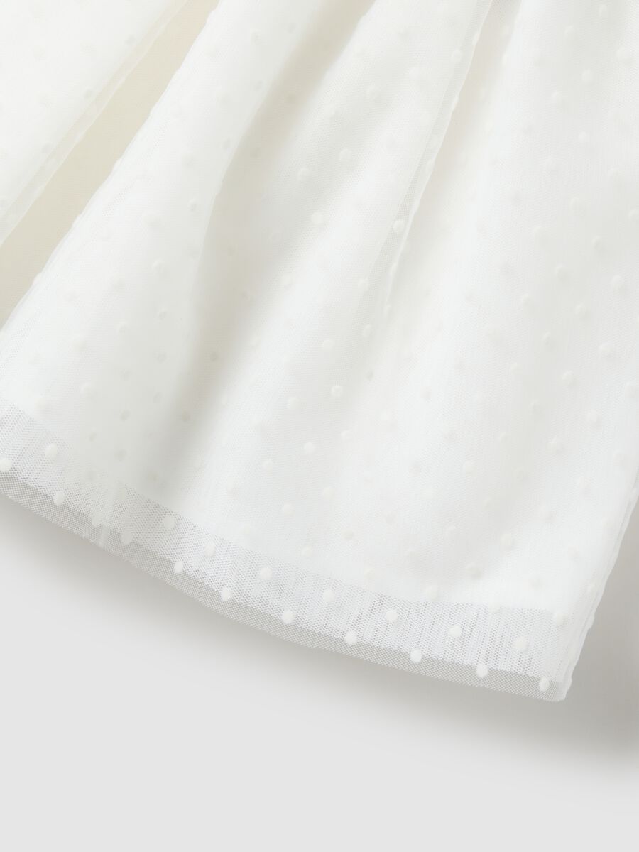 Gonna bianca da bambina in mesh con texture a pois_2