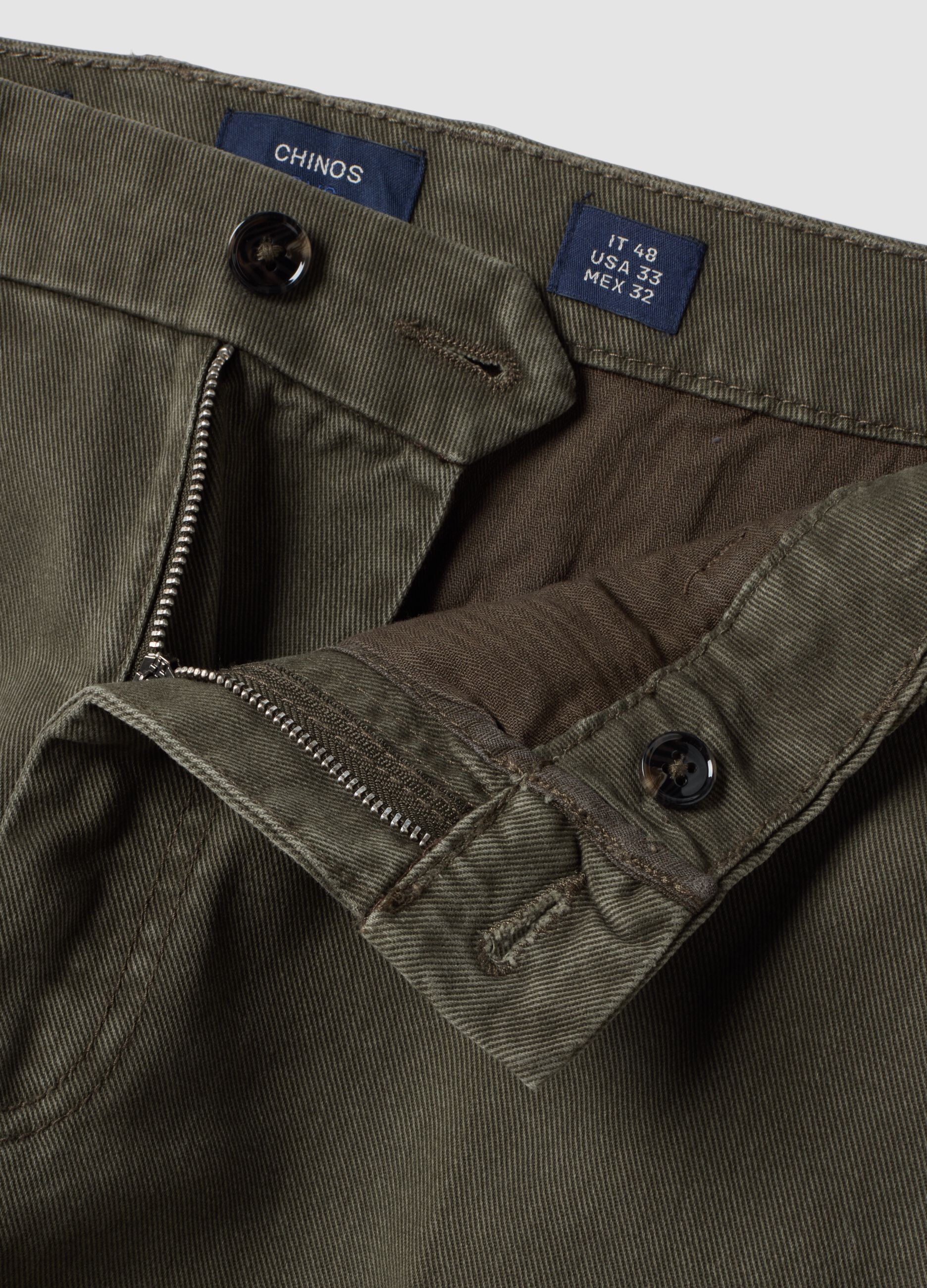 Green pure cotton carrot-fit chino trousers