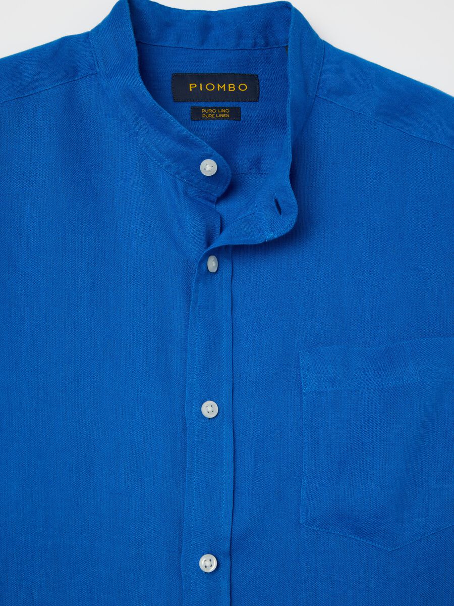 Men's Regular Fit Blue Pure Linen Shirt_5