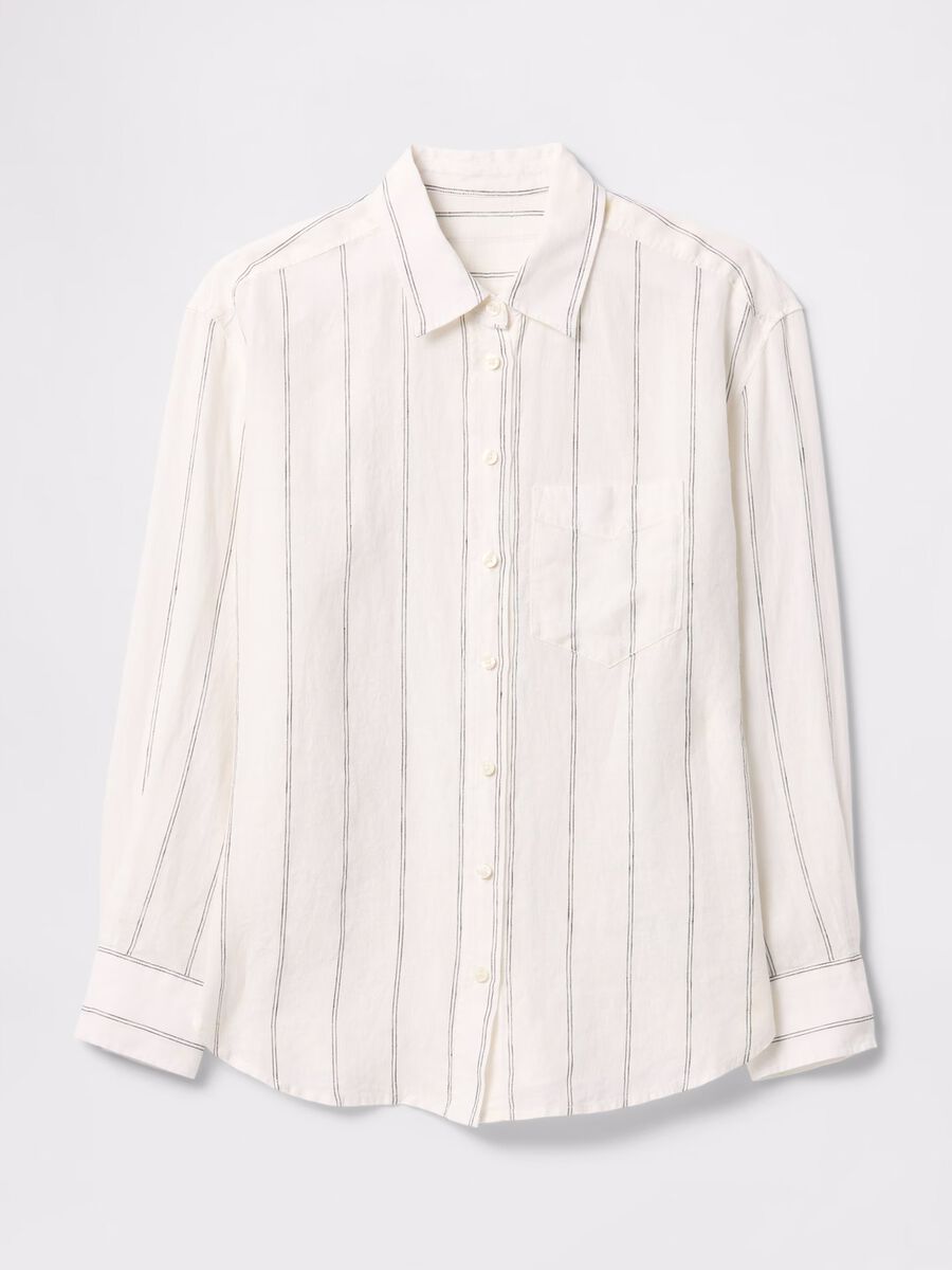Wide white striped shirt in 100% linen_3