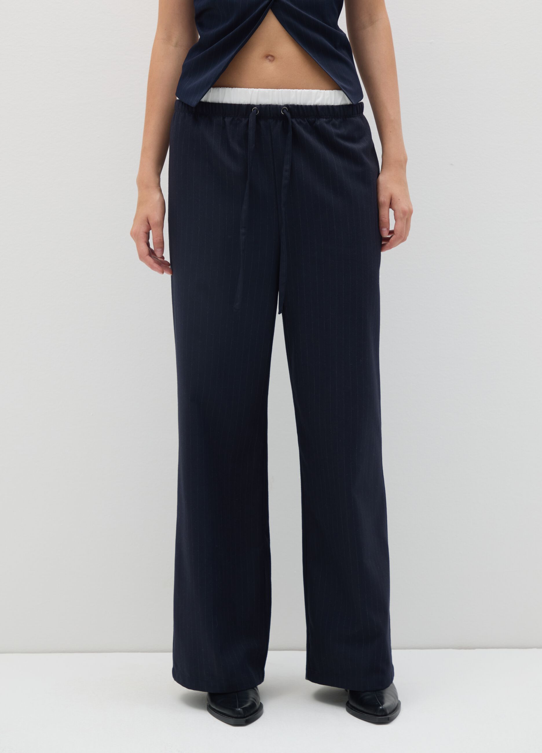 Blue Check Wide Leg Trousers