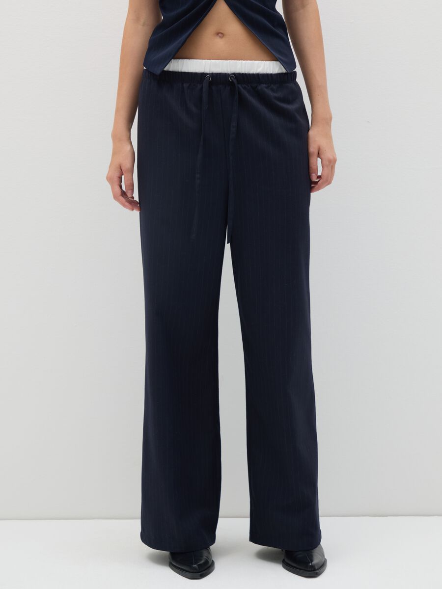 Blue Check Wide Leg Trousers_1