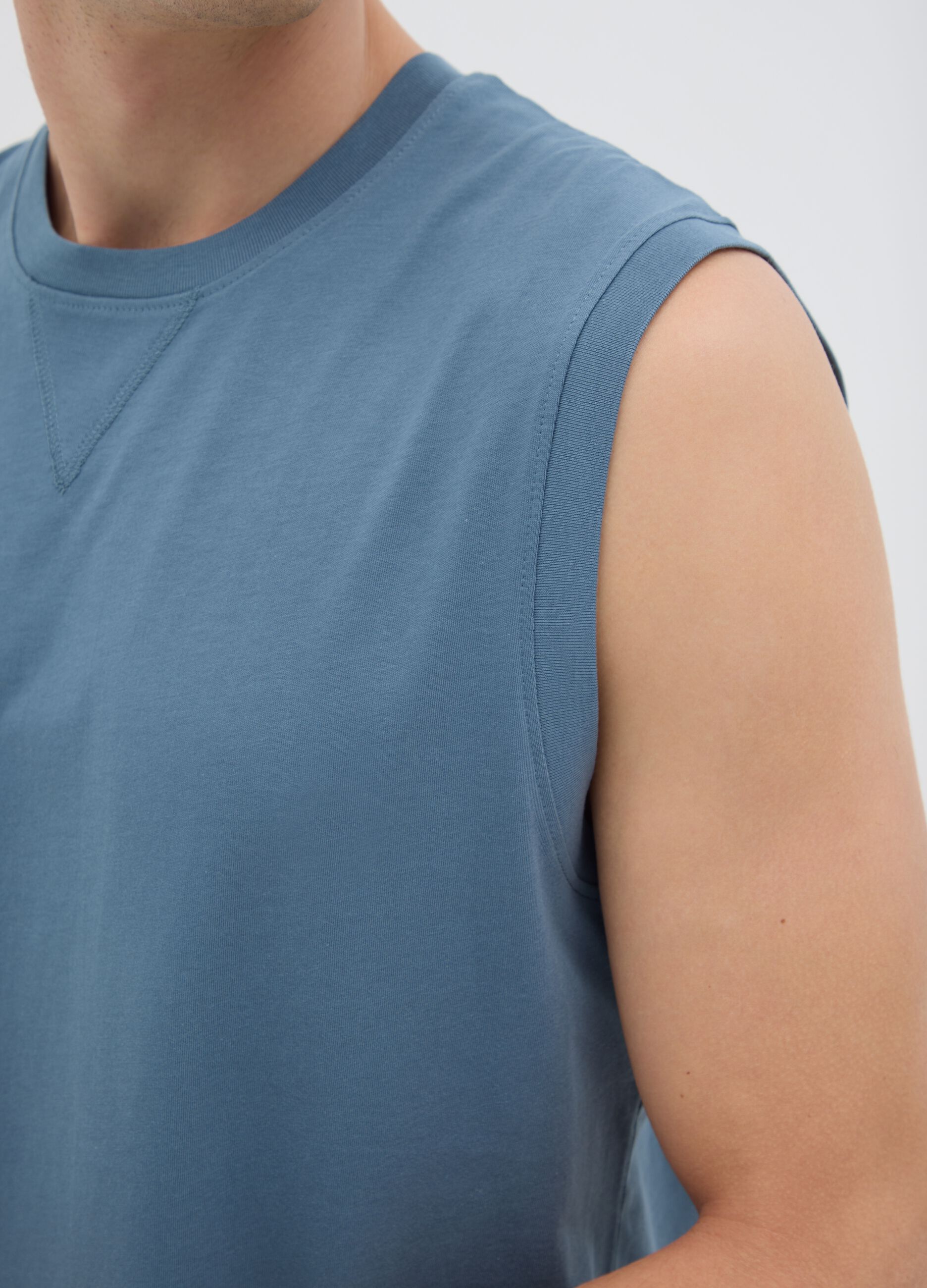 Canotta da uomo in puro cotone blu regular fit